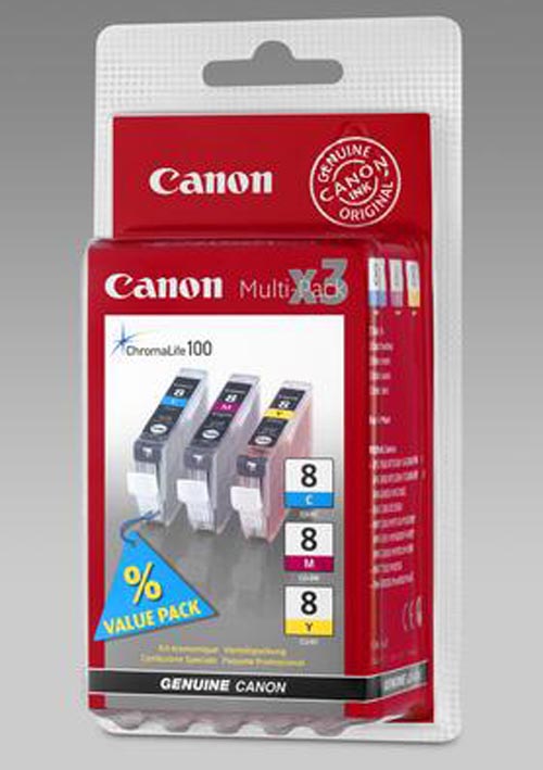 Canon C8CMY Druckerpatronen (bk, bkph, c/m/y) - Canon CLI-8CMY, 0621B029 für z.B. Canon Pixma IP 3300, Canon Pixma IP 35