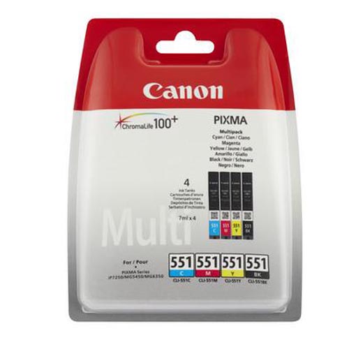 Canon C551PA Druckerpatronen (bk, c/m/y) - Canon CLI-551PA, 6509B009 für z.B. Canon Pixma IP 7250, Canon Pixma MX 925, C