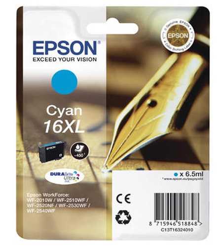 Epson E16XLc Druckerpatronen XL cy - Epson No. 16XL c, C13T16324010 für z.B. Epson WorkForce WF -2010 W, Epson WorkForce