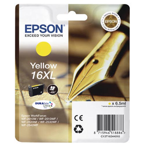 Image of Epson E16XLy XL ye - Epson No. 16XL y, C13T16344010 für z.B. Epson WorkForce WF -2010 W, Epson WorkForce WF -2500, Epson WorkForce WF -2510 WFbei 3ppp3 Peach online Shop