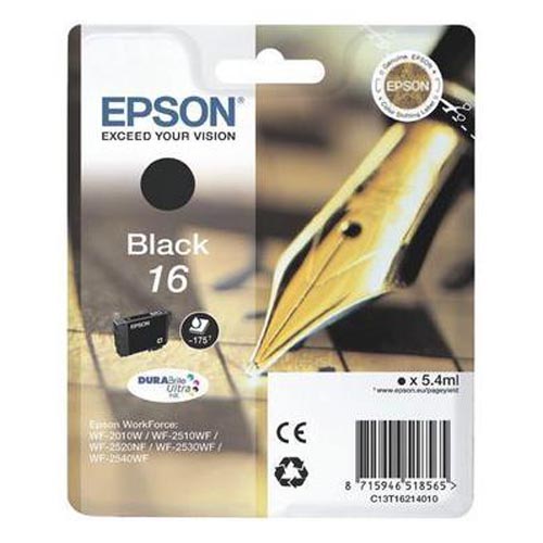 Image of Epson E16bk bk - Epson No. 16 bk, C13T16214010 für z.B. Epson WorkForce WF -2010 W, Epson WorkForce WF -2500, Epson WorkForce WF -2510 WFbei 3ppp3 Peach online Shop