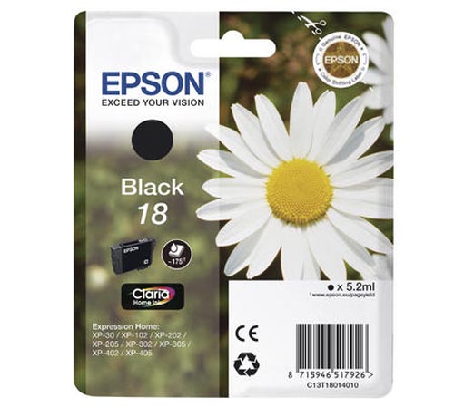 Image of Epson E18bk bk - Epson No. 18 bk, C13T18014010 für z.B. Epson Expression Home XP -100, Epson Expression Home XP -102, Epson Expression Home XP -200bei 3ppp3 Peach online Shop