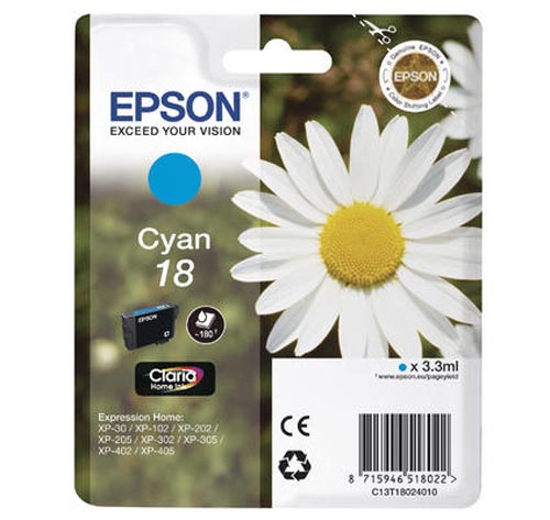 Image of Epson E18c cy - Epson No. 18 c, C13T18024010 für z.B. Epson Expression Home XP -100, Epson Expression Home XP -102, Epson Expression Home XP -200bei 3ppp3 Peach online Shop