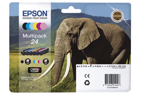 Epson E24 Druckerpatronen (bk, cy, cyph, ma, maph, ye) - Epson No. 24, C13T24284010 für z.B. Epson Expression Photo XP -