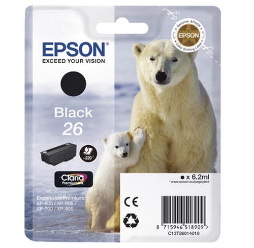 Epson E26bk Druckerpatronen bk - Epson No. 26 bk, C13T26014010 für z.B. Epson Expression Premium XP -510, Epson Expressi
