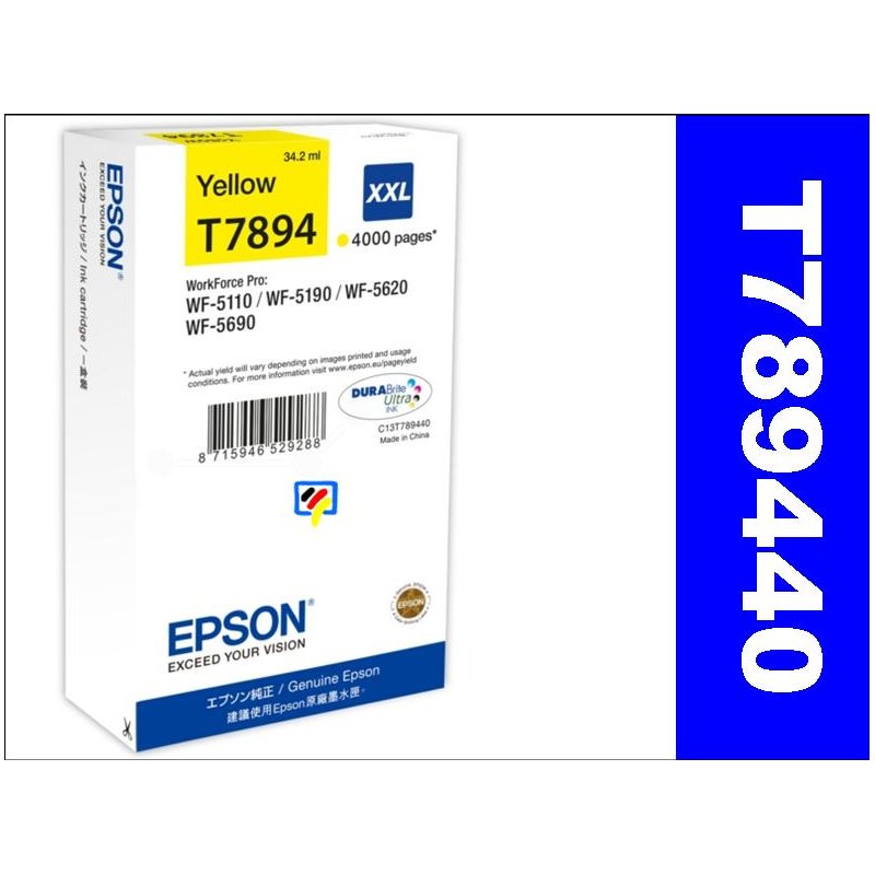 Epson E79XXLy Druckerpatronen XL ye - Epson No. 79XXL y, C13T78944010 für z.B. Epson WorkForce Pro WF -5100, Epson WorkF
