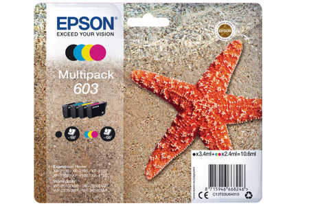 Epson E603 Druckerpatronen (bk, c, m, y) - Epson No. 603, C13T03U64010 für z.B. Epson Expression Home XP -2100, Epson Ex
