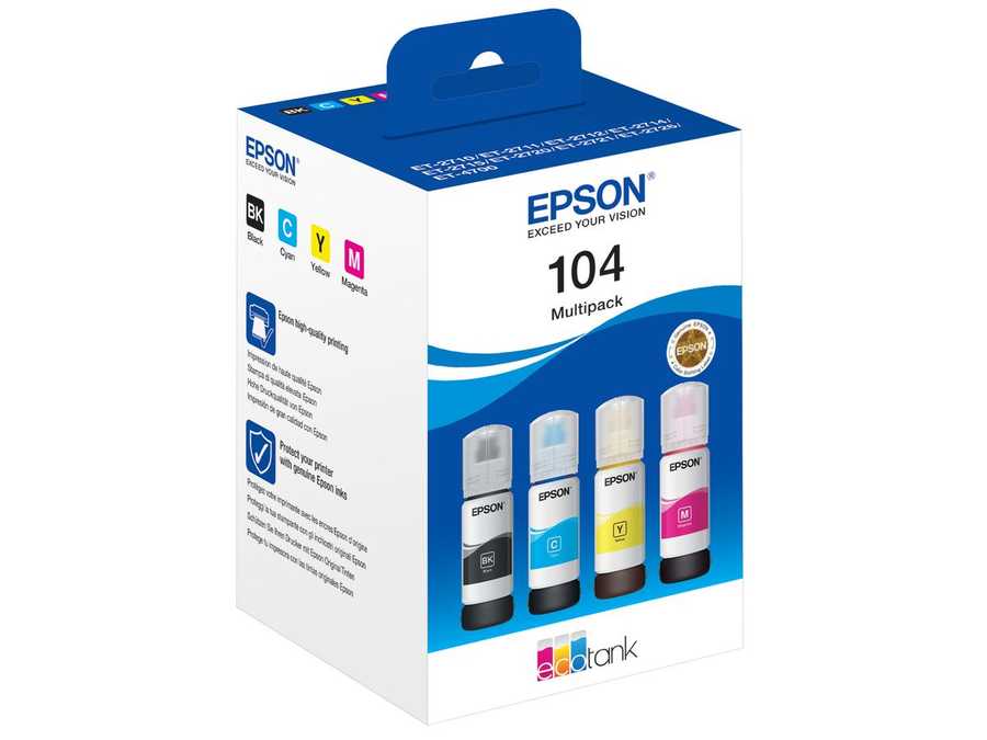 Epson E104cmybk Druckerpatronen (c, m, y, bk) - Epson No. 104cmybk, T00P640 für z.B. Epson EcoTank ET -2710, Epson EcoTa