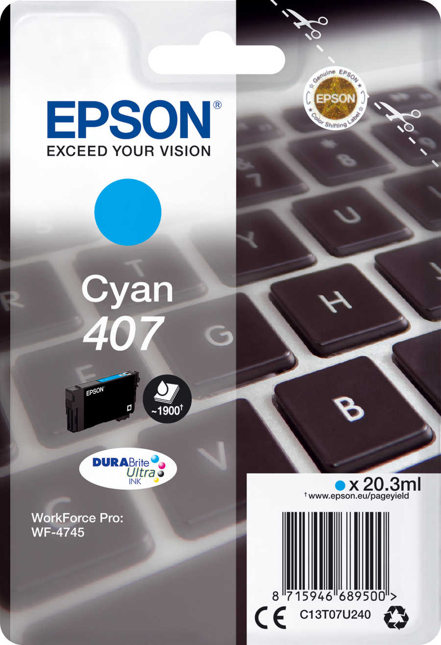 Epson E407C Druckerpatronen c - Epson No. 407C, T07U240 für z.B. Epson WorkForce Pro WF -4745 DTWF