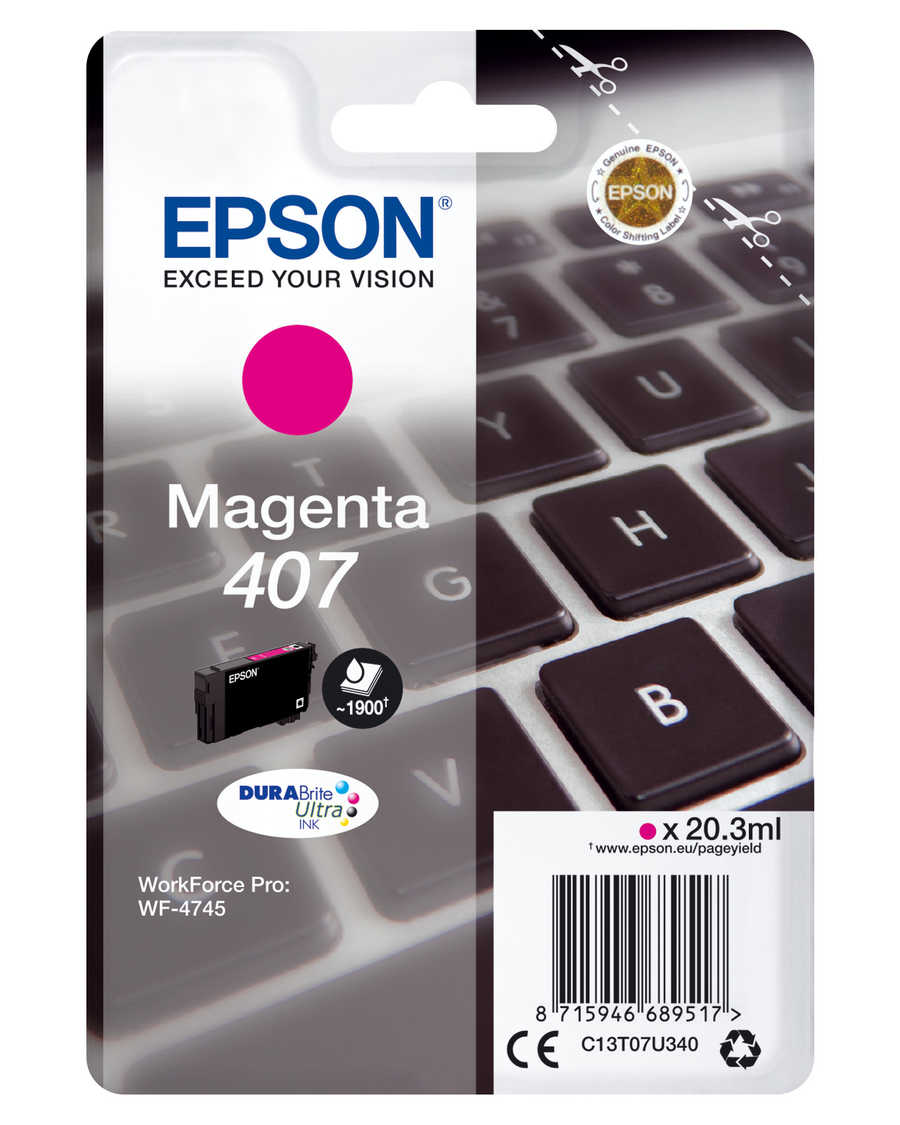 Epson E407M Druckerpatronen m - Epson No. 407M, T07U340 für z.B. Epson WorkForce Pro WF -4745 DTWF