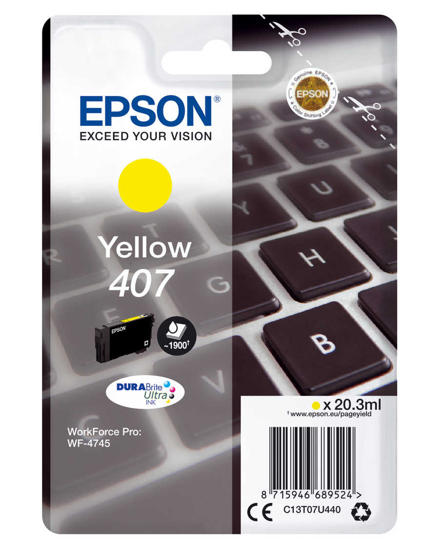 Epson E407Y Druckerpatronen y - Epson No. 407Y, T07U440 für z.B. Epson WorkForce Pro WF -4745 DTWF