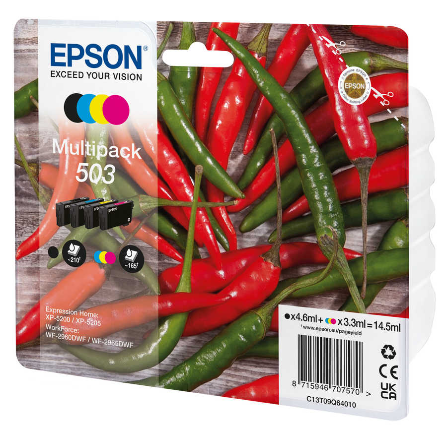 Epson E503 Druckerpatronen (bk, c, m, y) - Epson No. 503, T09Q640 für z.B. Epson Expression Home XP -5200, Epson Express