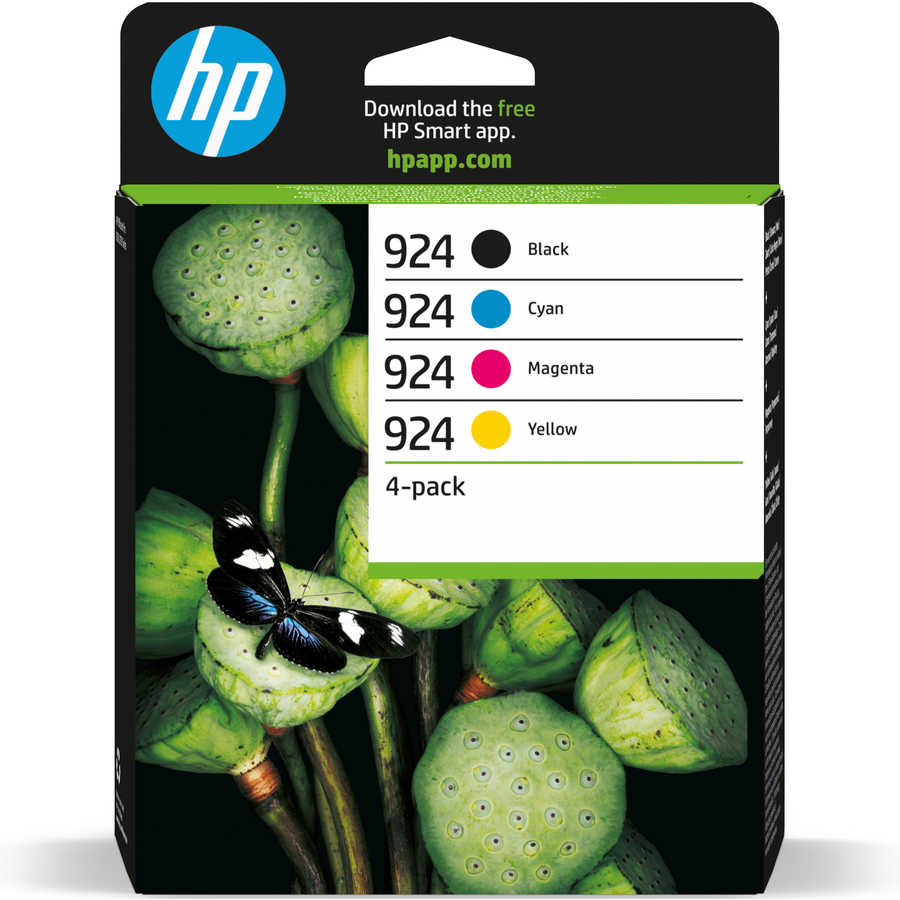 HP H924ValPack Druckerpatronen (bk, c, m, y) – HP No. 924 ValPack, 6C3Z1NE für z.B. HP OfficeJet Pro 8120, HP OfficeJet Pro 8120 e