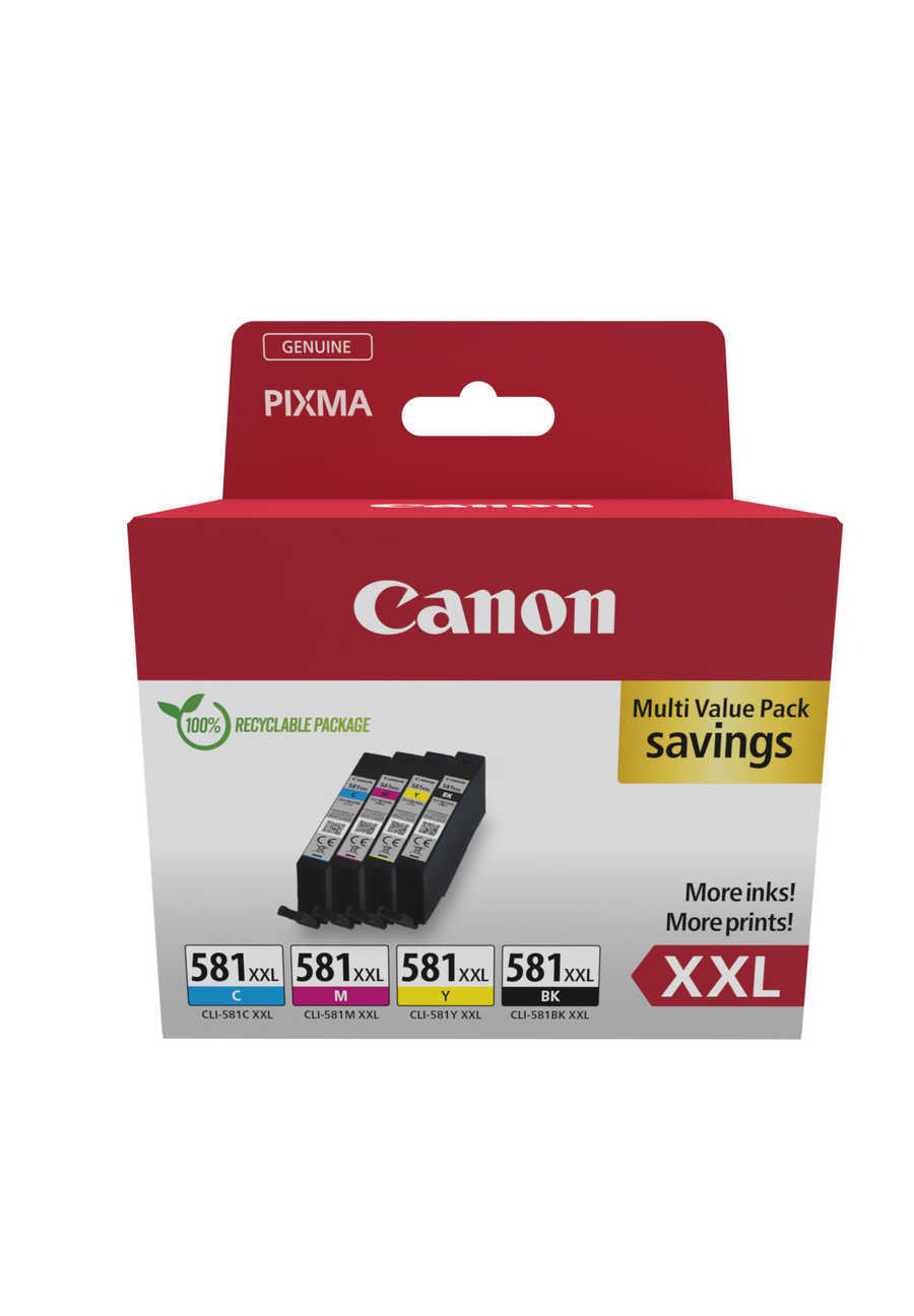 Canon C581XXL Druckerpatronen XL (BK, C, M, yellow) – Canon CLI-581XXL, 1998C007 für z.B. Canon Pixma TR 7500, Canon Pixma TR 7550