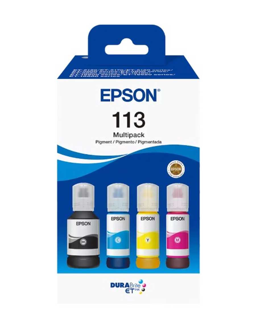 Epson E113 Druckerpatronen (bk, c, m, y) – Epson No. 113, C13T06B640 für z.B. Epson EcoTank ET -16150, Epson EcoTank ET -16600
