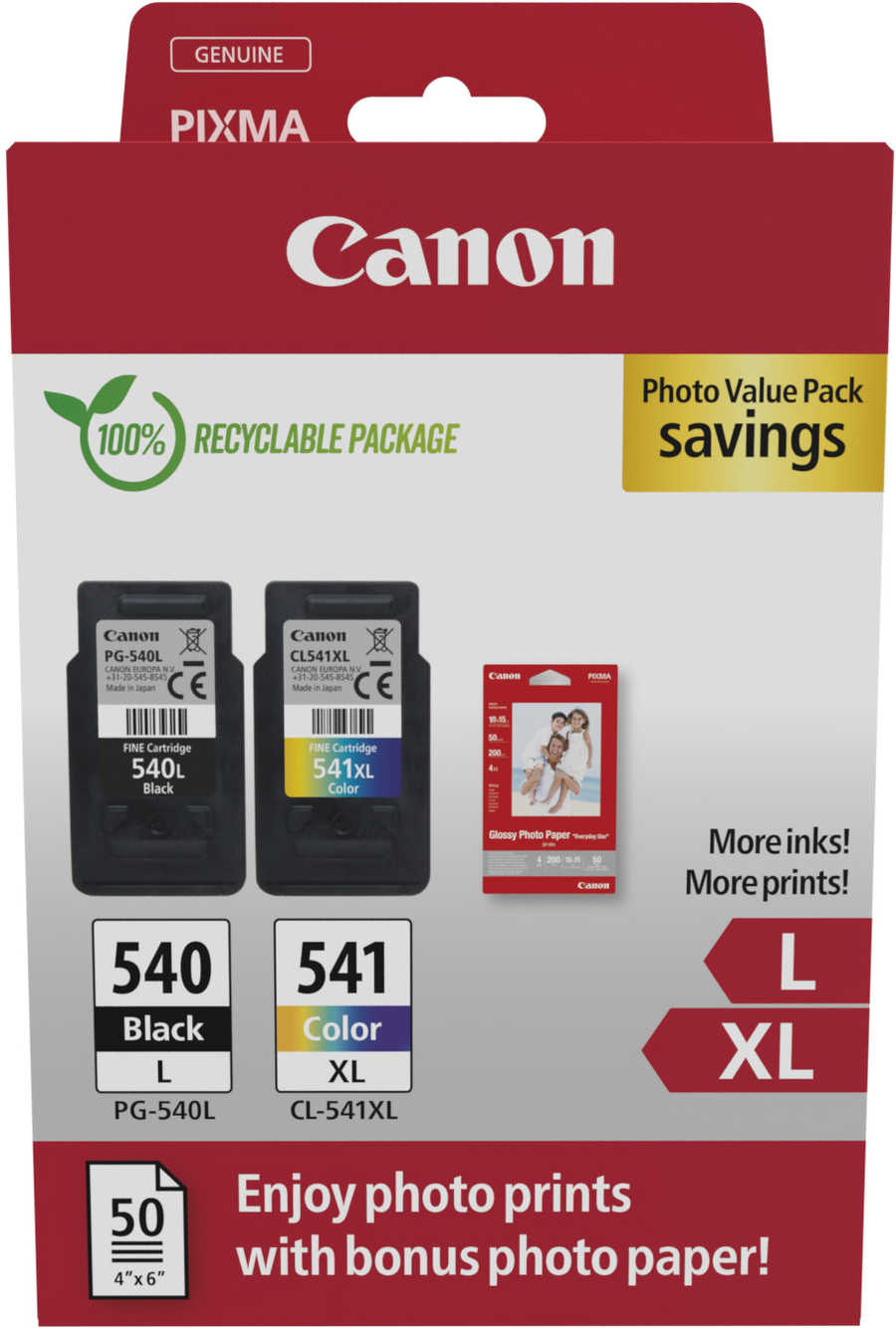 Canon C540/541 Druckerpatronen XL (bk, c) – Canon PG540/CL541L, 5224B012 für z.B. Canon Pixma MG 2100, Canon Pixma MG 2140, Canon Pixma MG 2150