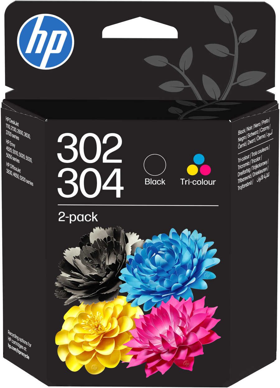 Image of HP H302 Druckerpatronen (bk, C) - HP No. 302, No. 304, B82L1AE für z.B. HP OfficeJet 5232, HP Envy 4528 e-All-in-One, HP OfficeJet 3833