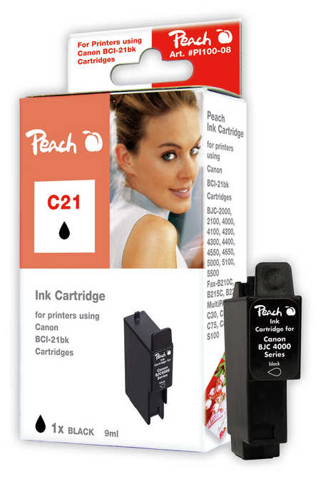 Image of Peach C21 BK Druckerpatrone ersetzt BCI-21BK, 0954A002