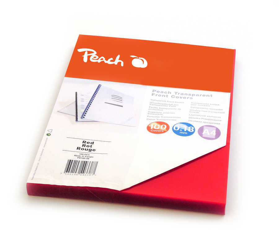 Image of Peach Klarsicht Einbanddeckel, rot, 0.18mm, A4, 100 Stkbei 3ppp3 Peach online Shop