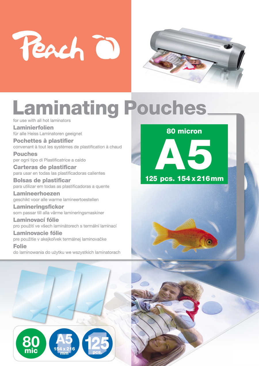 Peach A5 Lam pouch 154x216mm 80mic PP580-03P, 125 Stk.