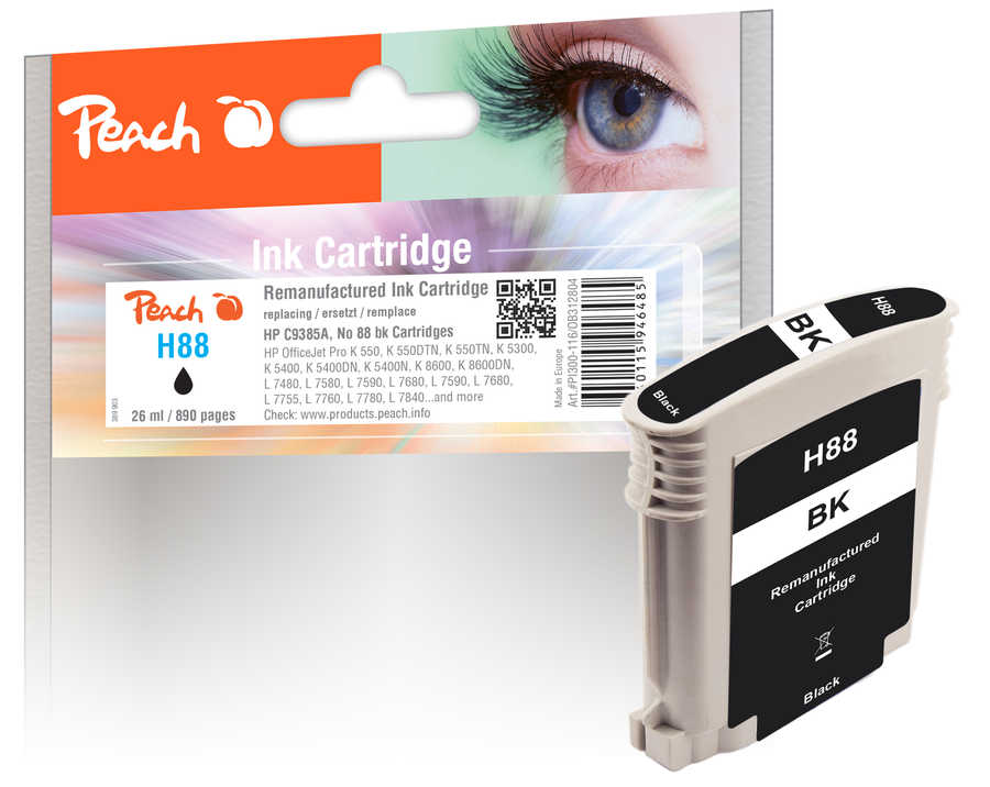 Image of Peach HP 88 bk Druckerpatrone bk ersetzt HP No. 88 bk, C9385AE für z.B. HP OfficeJet Pro K 5300, HP OfficeJet Pro K 5400, HP OfficeJet Pro K 5400 DN