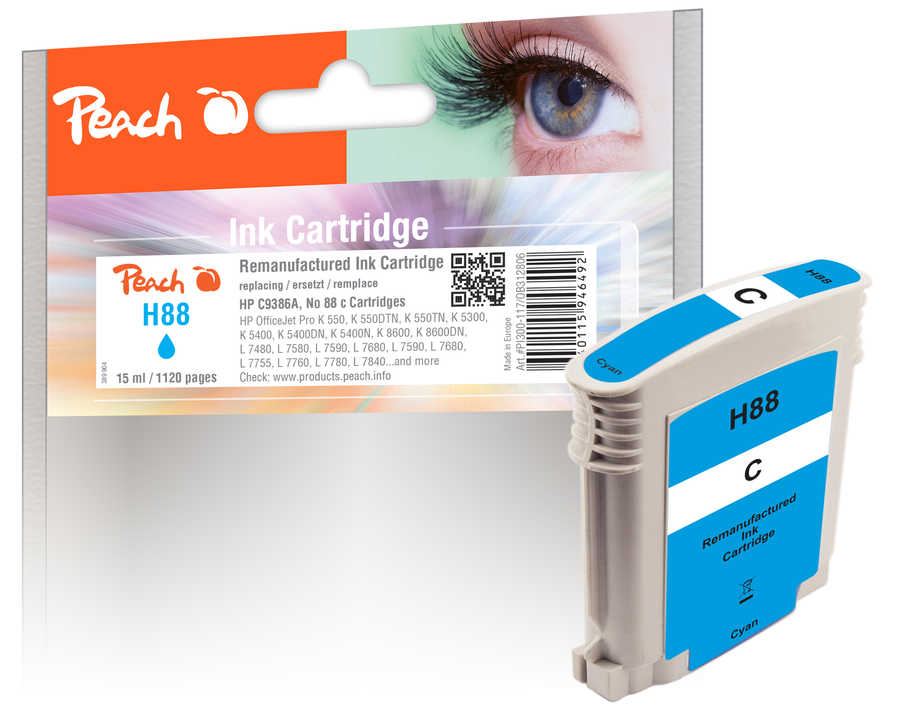 Image of Peach HP 88 c Druckerpatrone cy ersetzt HP No. 88 c, C9386AE für z.B. HP OfficeJet Pro K 5300, HP OfficeJet Pro K 5400, HP OfficeJet Pro K 5400 DN