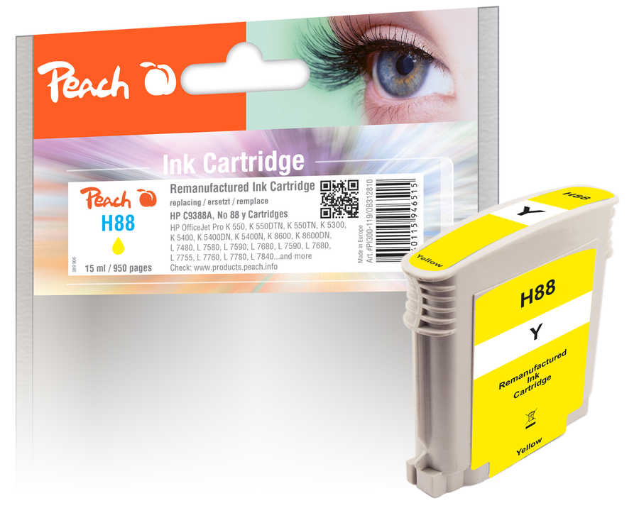 Image of Peach HP 88 y Druckerpatrone ye ersetzt HP No. 88 y, C9388AE für z.B. HP OfficeJet Pro K 5300, HP OfficeJet Pro K 5400, HP OfficeJet Pro K 5400 DN