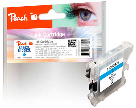 Peach B970 C XL-Druckerpatrone cy ersetzt Brother LC-970C, LC-1000C für z.B. Brother DCP -130 C, Brother DCP -135 C, Brother DCP -150 C