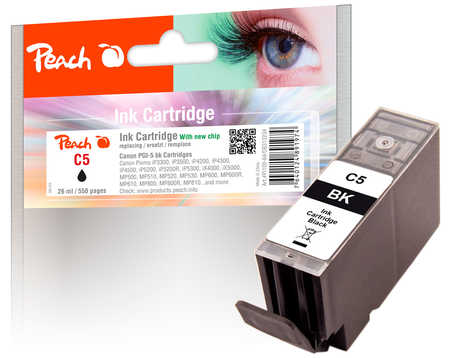 Image of Peach C5BK Druckerpatrone XL bk ersetzt Canon PGI-5BK, 0628B001, 0628B029 für z.B. Canon Pixma IP 5200, Canon Pixma IP 4300, Canon Pixma MP 610bei 3ppp3 Peach online Shop