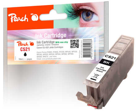 Peach C521 bk Druckerpatrone XL bkph ersetzt Canon CLI-521bk, 2933B001 für z.B. Canon Pixma IP 3600, Canon Pixma IP 4600, Canon Pixma IP 4600 X