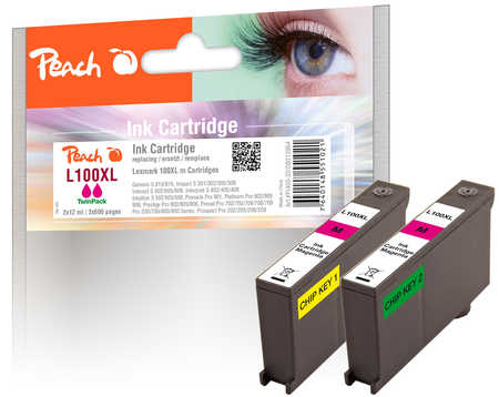 Image of Peach L100XLM Doppelpack 2 Druckerpatronen XL 2*ma ersetzt Lexmark No. 100XLM*2, 14N1070E, 14N1094 für z.B. Lexmark Prestige Pro 805, Lexmark Pro 200bei 3ppp3 Peach online Shop