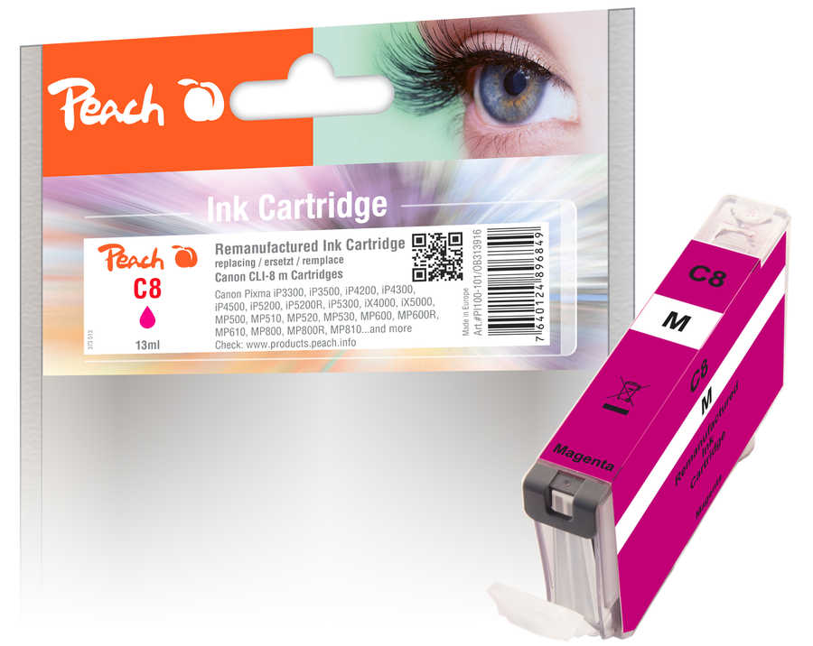 Peach C8 M Druckerpatrone XL ma ersetzt Canon CLI-8M, 0622B001, 0622B025 für z.B. Canon Pixma IP 3300, Canon Pixma IP 3500, Canon Pixma IP 4200