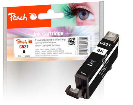 Image of Peach C521BK Druckerpatrone XL bkph ersetzt Canon CLI-521BK, 2933B001 für z.B. Canon Pixma MP 550, Canon Pixma IP 4600, Canon Pixma IP 4700bei 3ppp3 Peach online Shop