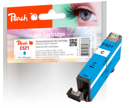 Image of Peach C521C Druckerpatrone XL cy ersetzt Canon CLI-521C, 2934B001 für z.B. Canon Pixma MP 550, Canon Pixma IP 4600, Canon Pixma IP 4700bei 3ppp3 Peach online Shop