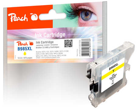 Image of Peach B985 y Druckerpatrone ye ersetzt Brother LC-985y für z.B. Brother DCPJ 315 W, Brother DCPJ 125, Brother DCPJ 140 W, Brother DCPJ 515 W