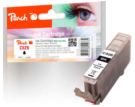 Image of Peach C526BK Druckerpatrone XL bkph ersetzt Canon CLI-526BK, 4540B001 für z.B. Canon Pixma MG 5350, Canon Pixma MG 5150, Canon Pixma MG 6150bei 3ppp3 Peach online Shop