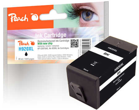 Image of Peach HP 920 XLbk Druckerpatrone XL bk ersetzt HP No. 920XL bk, CD975AE für z.B. HP OfficeJet 6000, HP OfficeJet 6000 special Edition, HP OfficeJet 6500