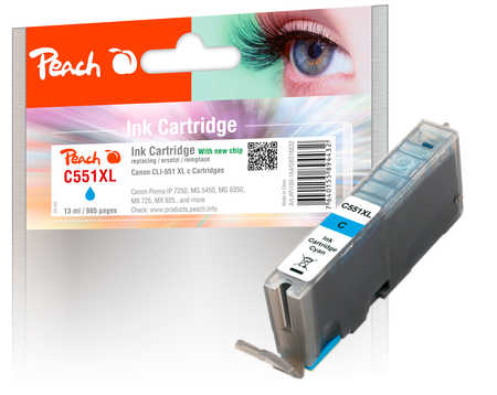 Image of Peach C551XLC Druckerpatrone XL cy ersetzt Canon CLI-551XLC, 6444B001 für z.B. Canon Pixma IP 7250, Canon Pixma MX 925, Canon Pixma MG 7550bei 3ppp3 Peach online Shop