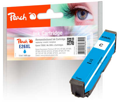 Image of Peach E26XLc Druckerpatrone XL cy ersetzt Epson No. 26XL c, C13T26324010 für z.B. Epson Expression Premium XP -510bei 3ppp3 Peach online Shop