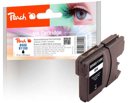 Image of Peach B980 BK Druckerpatrone XL bk ersetzt Brother LC-980BK, LC-1100BK für z.B. Brother DCP -145 C, Brother DCP -160, Brother DCP -163 C