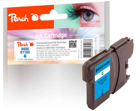 Image of Peach B980C Druckerpatrone XL cy ersetzt Brother LC-980C, LC-1100C für z.B. Brother DCPJ 715 W, Brother DCP -145 C, Brother DCP -160bei 3ppp3 Peach online Shop