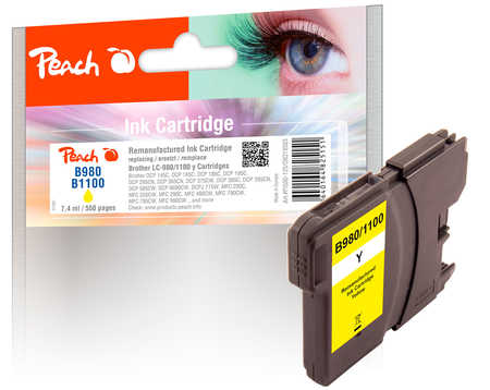 Image of Peach B980 Y Druckerpatrone XL ye ersetzt Brother LC-980Y, LC-1100Y für z.B. Brother DCP -145 C, Brother DCP -160, Brother DCP -163 C