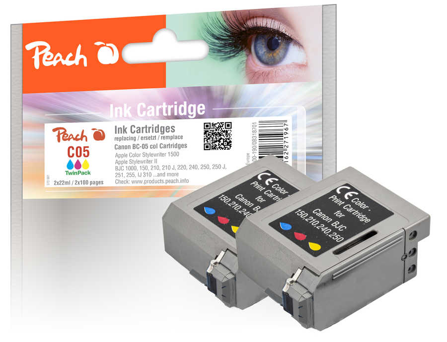 Peach Doppelpack Druckköpfe color kompatibel zu Canon, Apple BC-05C*2, 0885A002