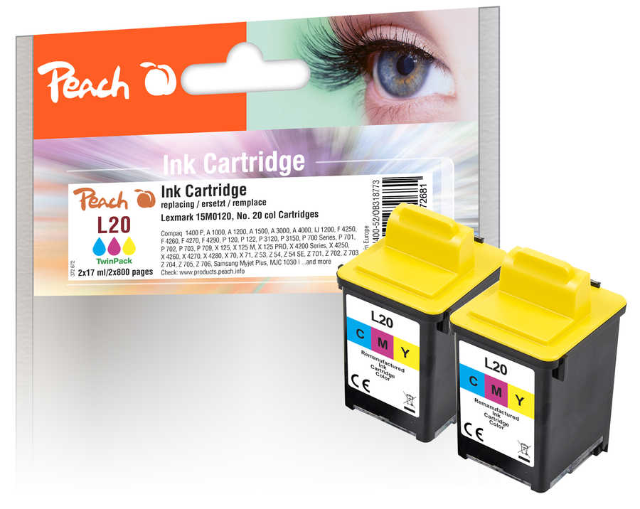 Peach Doppelpack Druckköpfe color kompatibel zu Samsung, Lexmark, Compaq No. 20C, 15M0120