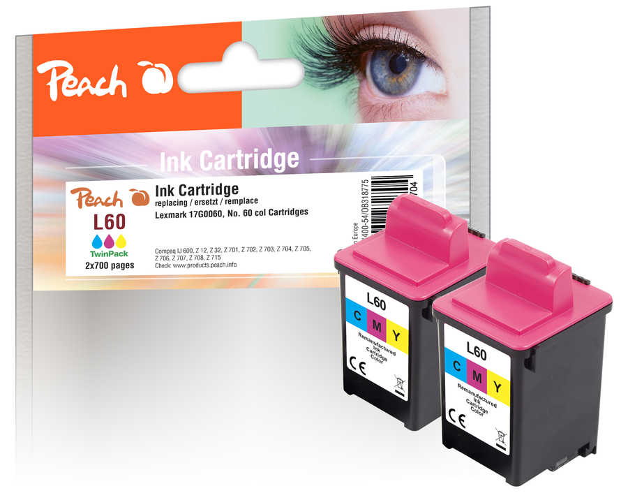 Peach Doppelpack Druckköpfe color kompatibel zu Lexmark, Compaq No. 60C*2, 17G0060