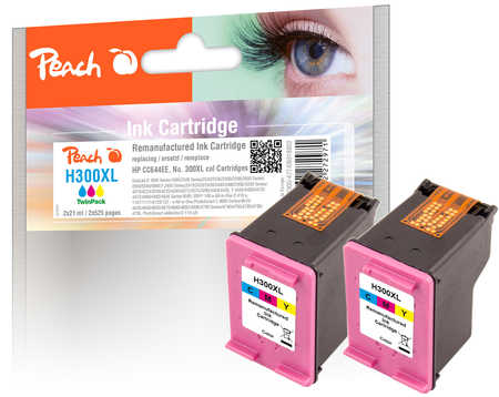 Image of Peach H300XLc 2 Druckköpfe XL 2*col ersetzt HP No. 300XL c*2, D8J44AE für z.B. HP DeskJet F 4580, HP Envy 114 e-All-in-One, HP PhotoSmart C 4780bei 3ppp3 Peach online Shop