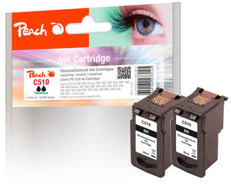 Peach C510 BK 2 Druckköpfe 2*bk ersetzt Canon PG-510BK*2, 2970B001 für z.B. Canon Pixma MX 360, Canon Pixma MP 230, Cano