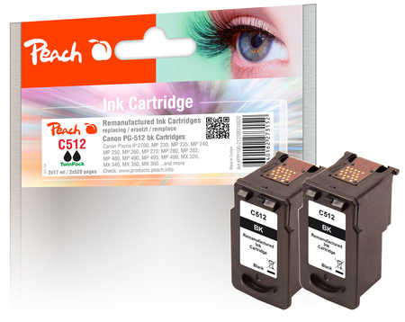 Peach C512 BK 2 Druckköpfe XL 2*bk ersetzt Canon PG-512BK*2, 2969B001 für z.B. Canon Pixma MX 360, Canon Pixma MP 230, C