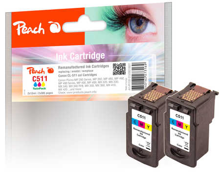 Peach C511 C 2 Druckköpfe 2*col ersetzt Canon CL-511C*2, 2972B001 für z.B. Canon Pixma IP 2700, Canon Pixma MP 230, Canon Pixma MP 235