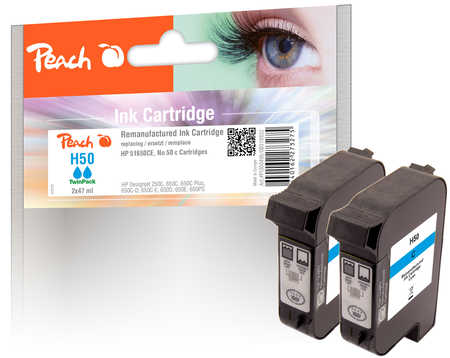 Peach HP 50 c 2 Druckköpfe 2*cy ersetzt HP No. 50 c*2, 51650CE*2 für z.B. HP DesignJet 250 C, HP DesignJet 650 C, HP Des